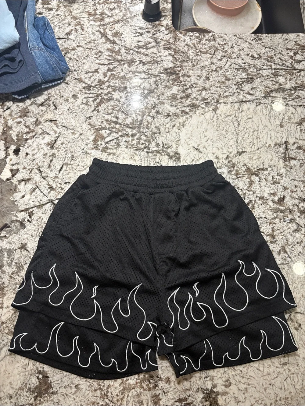 Aelfric Eden Black Mesh Athletic Shorts with White Flame Trim